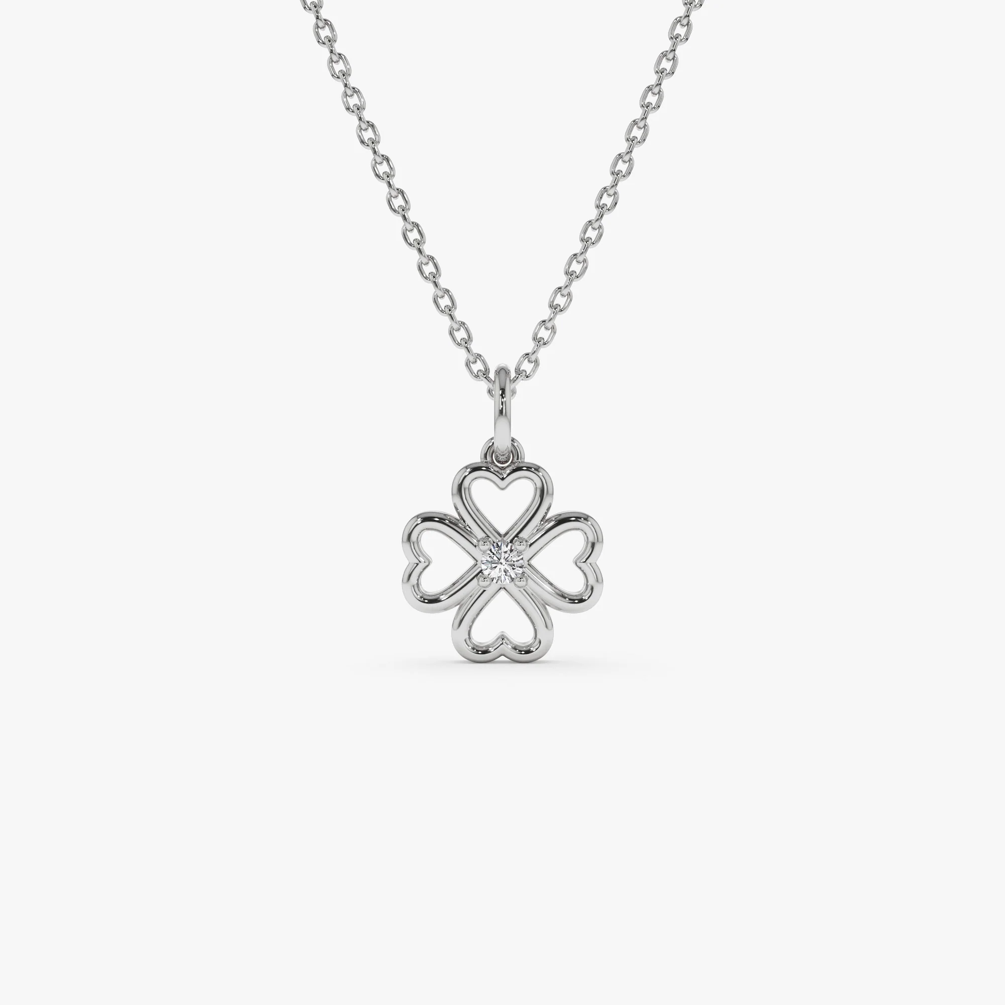 14k Single Diamond Clover Necklace - Image 7