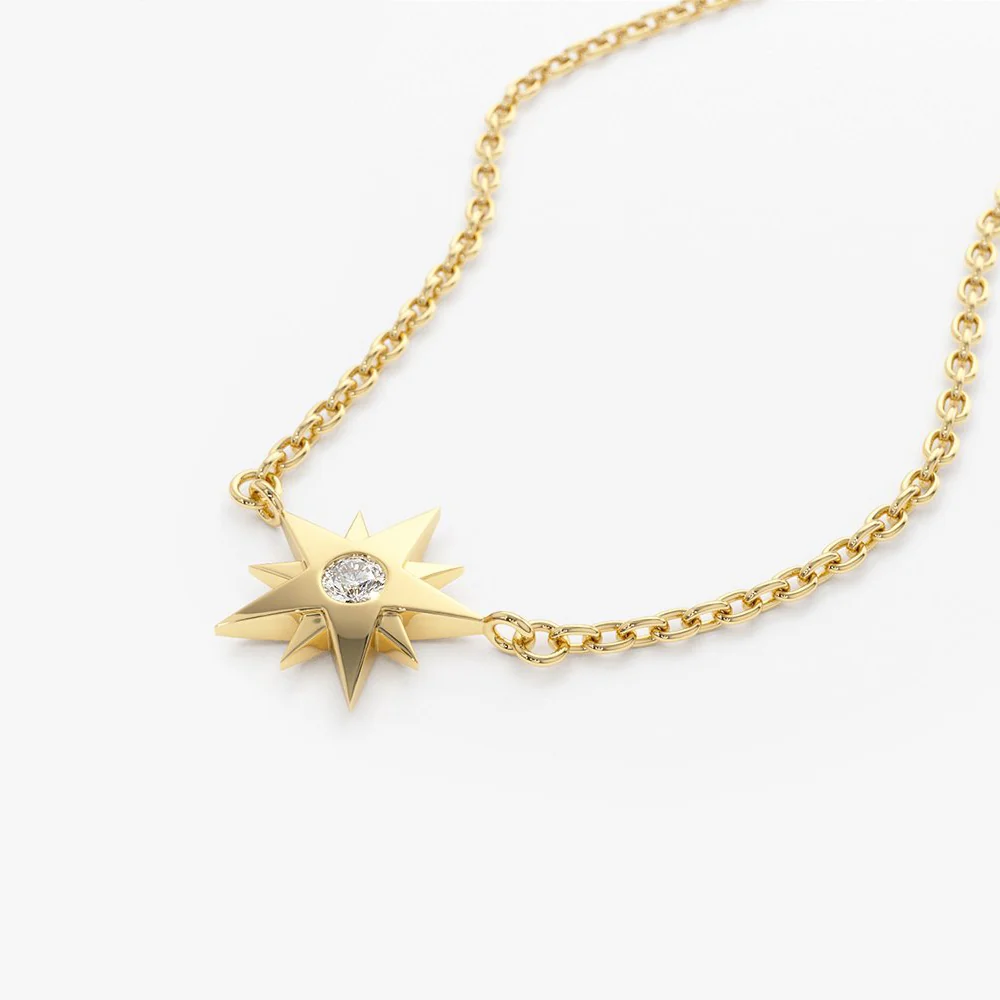 14K Gold Single Diamond Star Necklace - Image 9