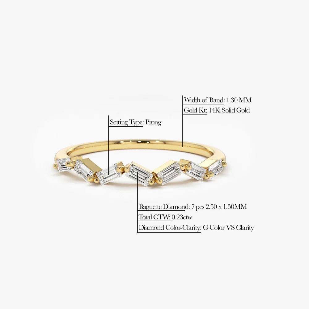 14K Slanted Baguette Diamond Stacking Ring - Image 5