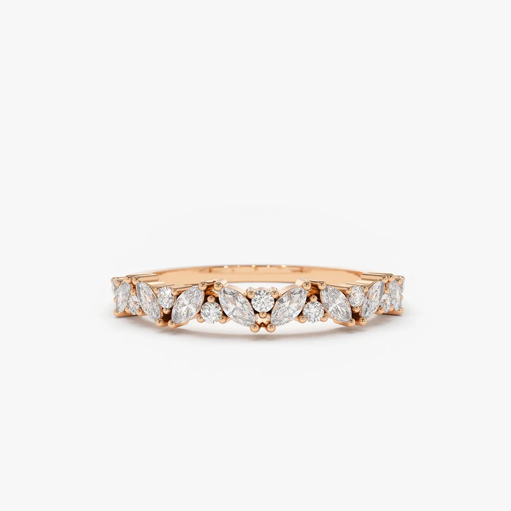 14K Gold Slanted Marquise and Round Diamond Ring - Image 6