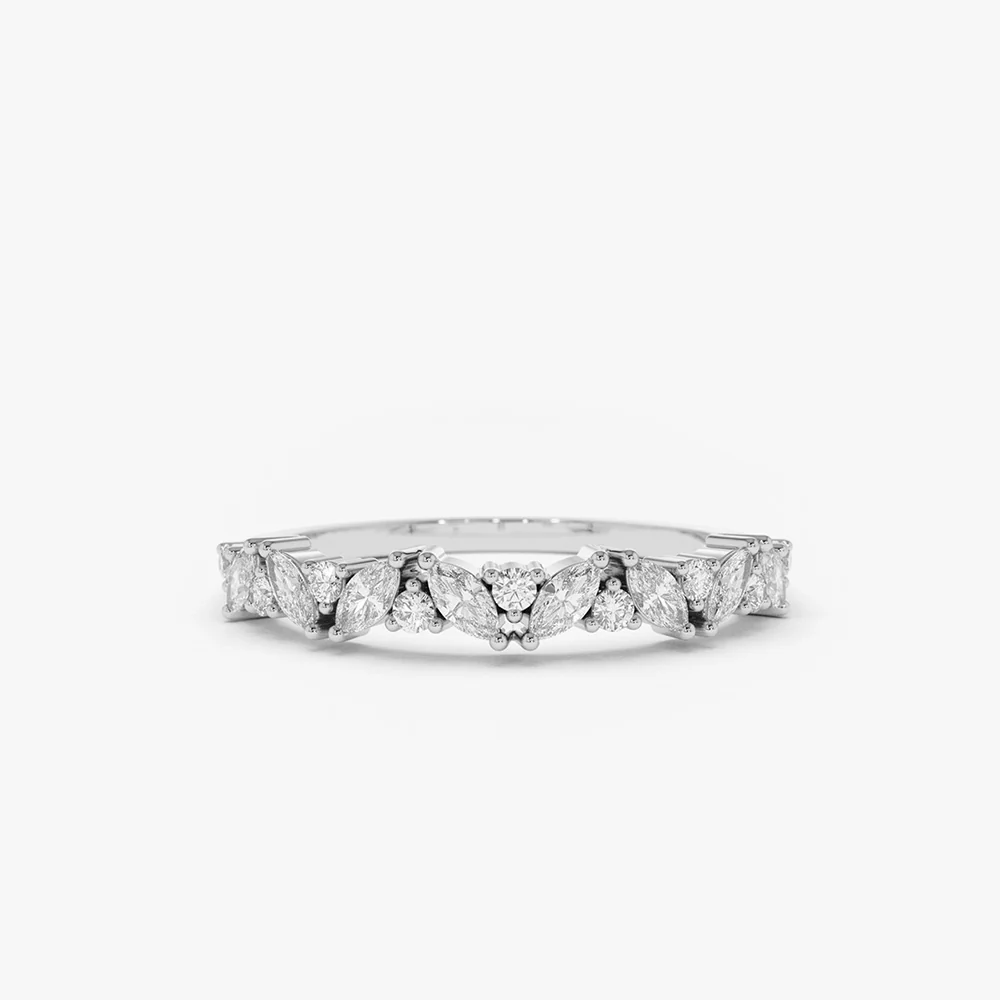 14K Gold Slanted Marquise and Round Diamond Ring - Image 7