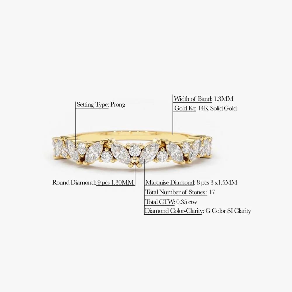 14K Gold Slanted Marquise and Round Diamond Ring - Image 8