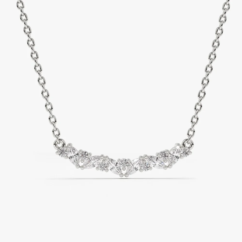 14K Gold Slanted Marquise and Round Diamond Necklace - Image 5