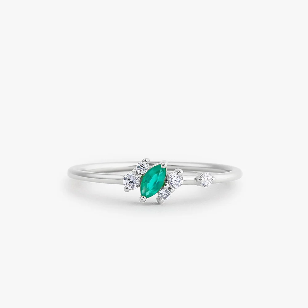 14k Slanted Marquise Emerald and Diamond Ring - Image 3