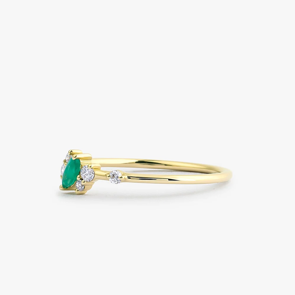 14k Slanted Marquise Emerald and Diamond Ring - Image 5