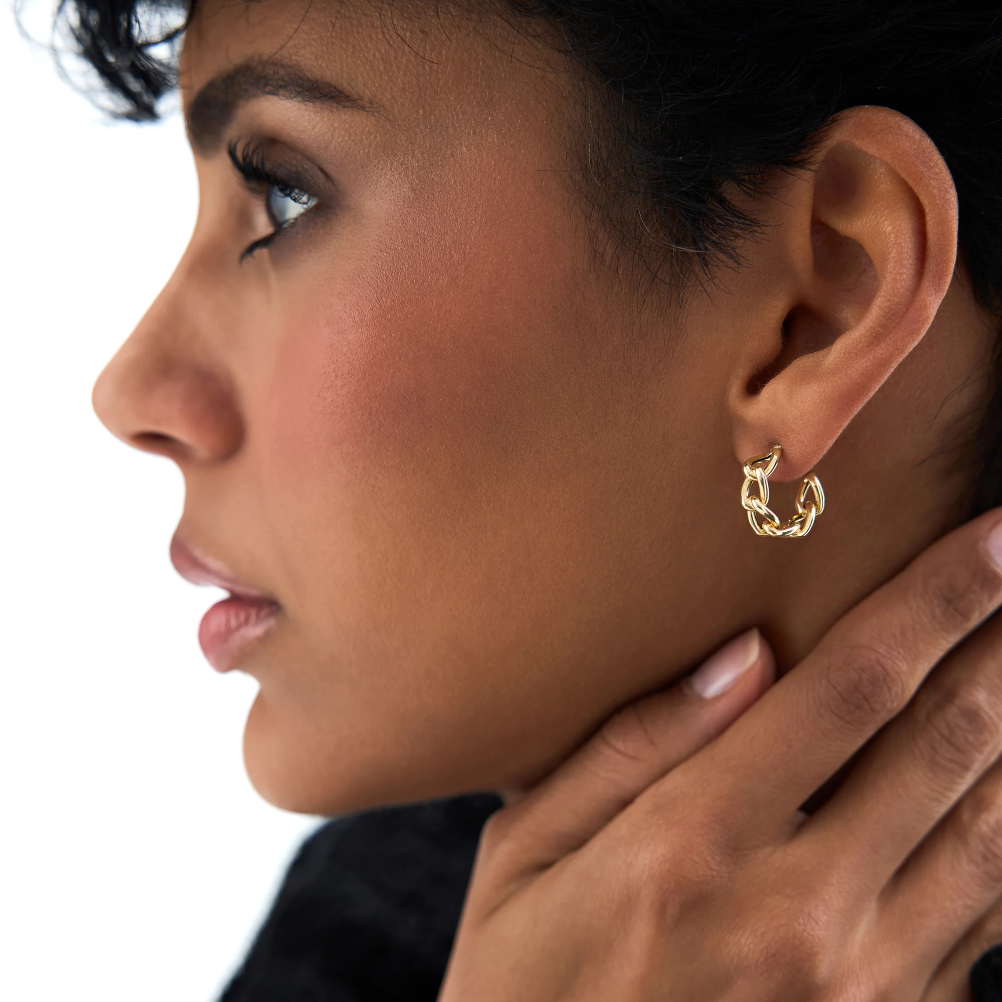14K Gold 15MM Link Hoops - Image 3