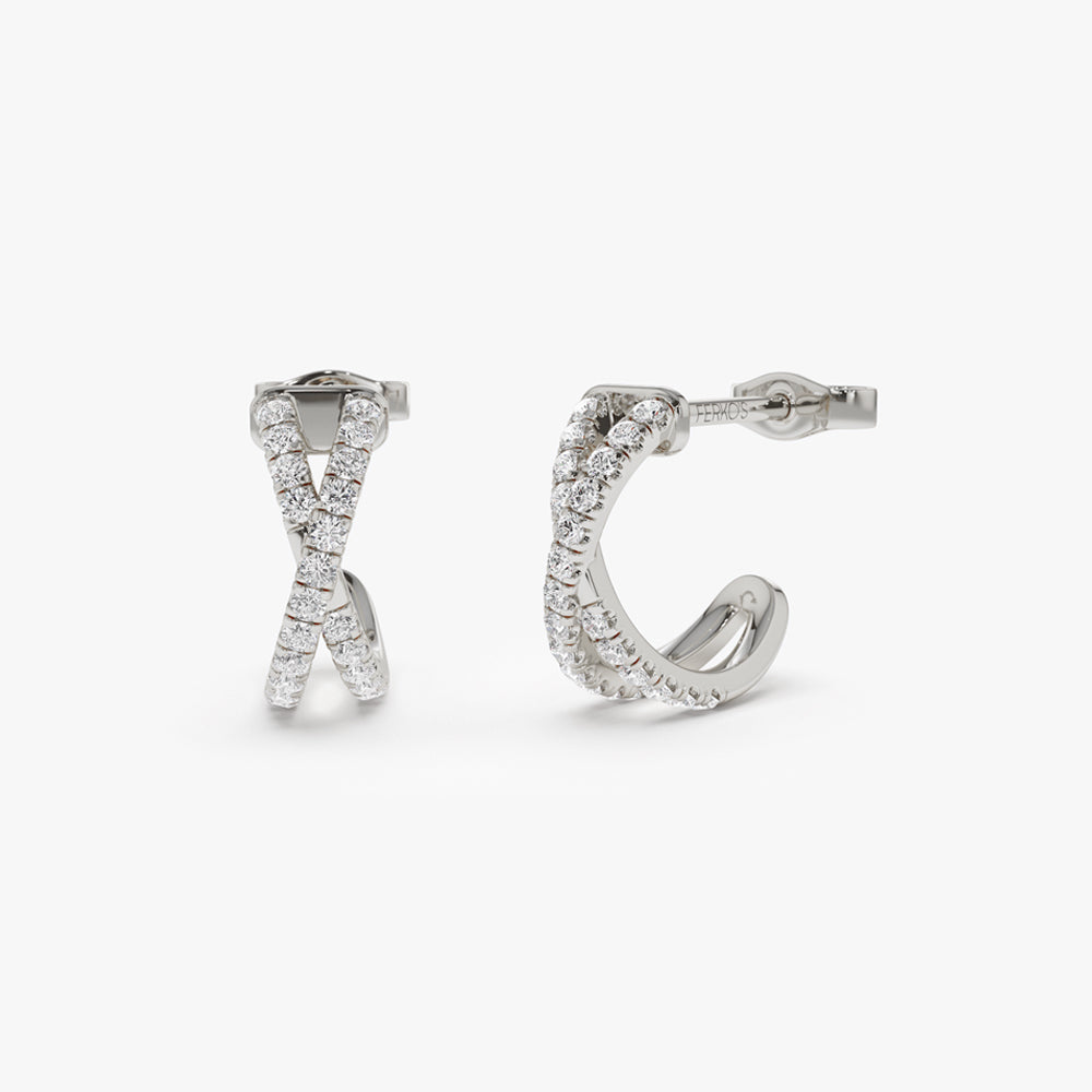14k Solid Gold Criss Cross Pave Diamond Earrings - Image 5