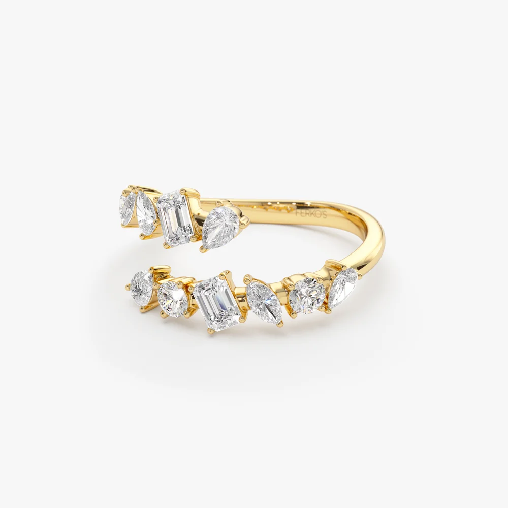 14K Solid Gold Cross Over Mix Diamond Ring - Image 8
