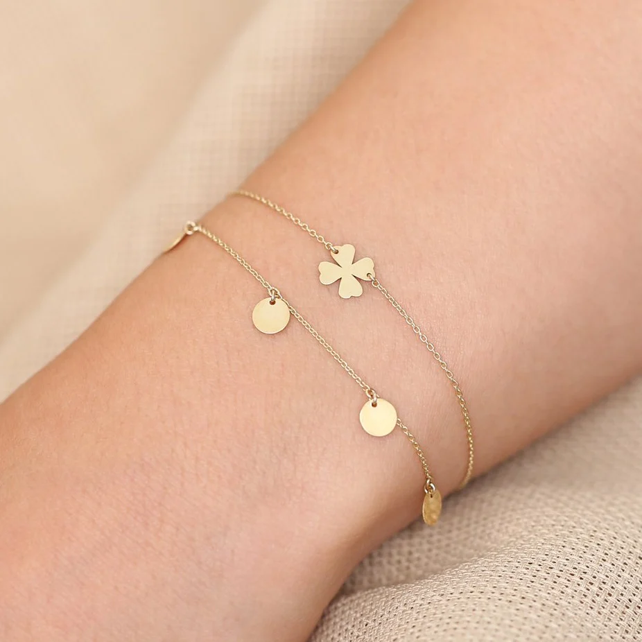 14K Solid Gold Dangle Disc Bracelet - Image 2