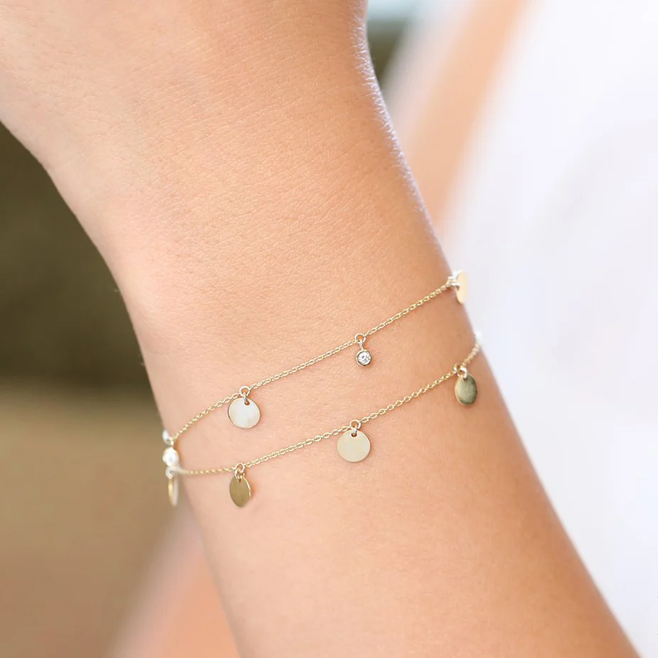 14K Solid Gold Dangle Disc Bracelet - Image 3