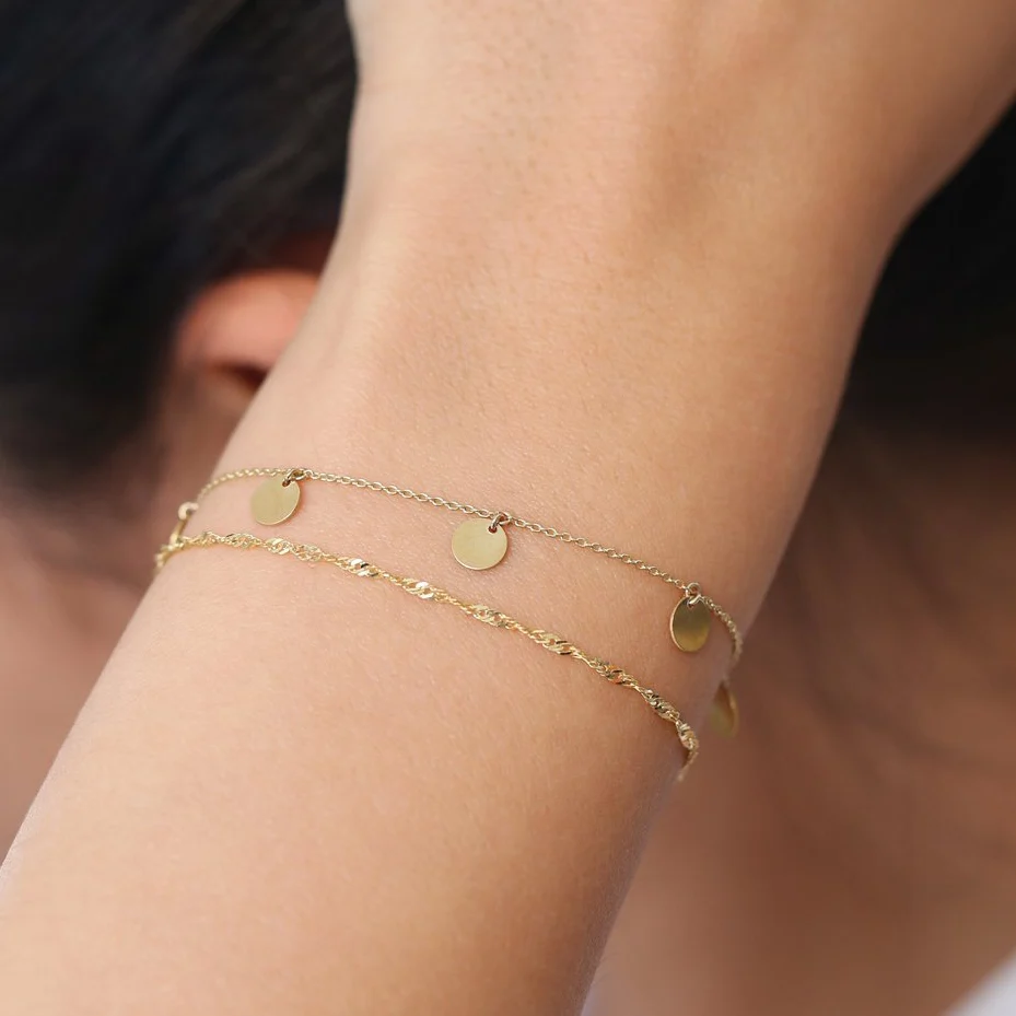 14K Solid Gold Dangle Disc Bracelet - Image 4