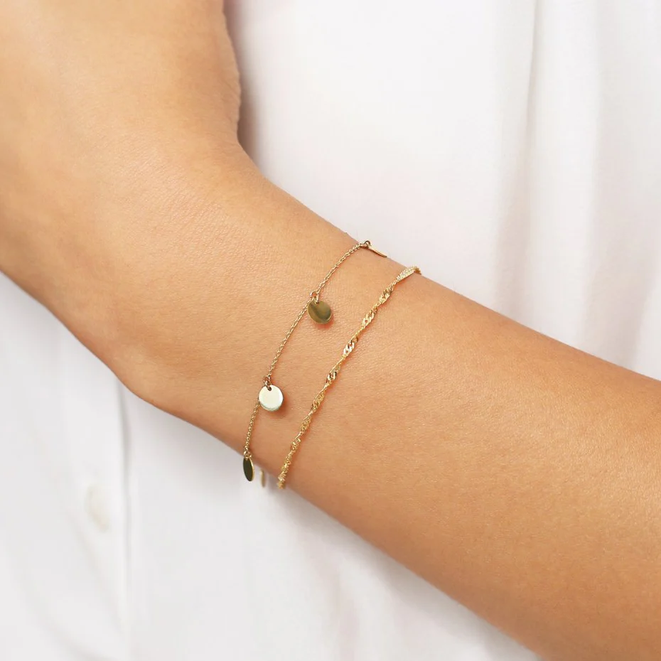 14K Solid Gold Dangle Disc Bracelet - Image 5