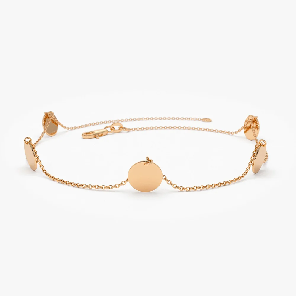 14K Solid Gold Dangle Disc Bracelet - Image 6