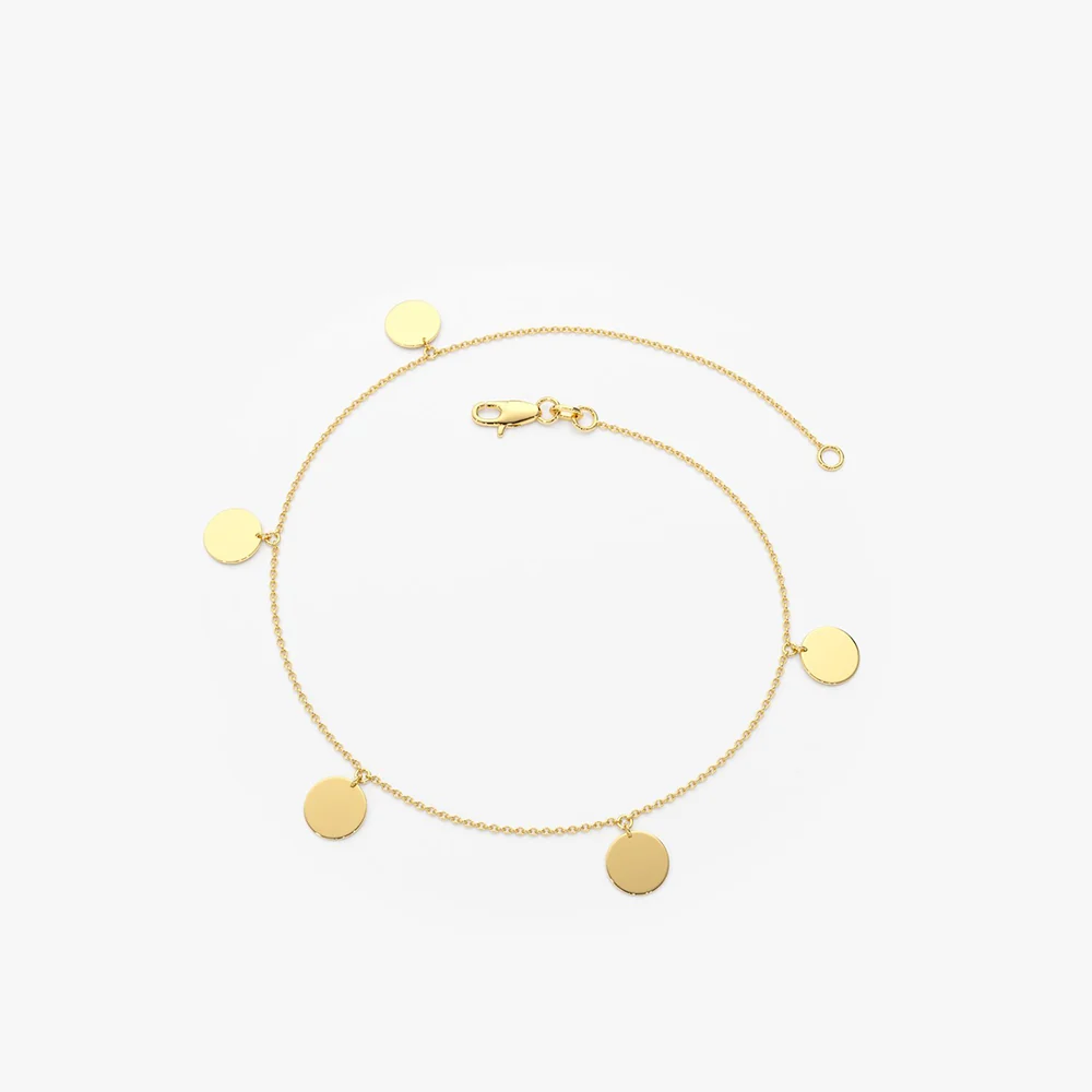 14K Solid Gold Dangle Disc Bracelet - Image 8