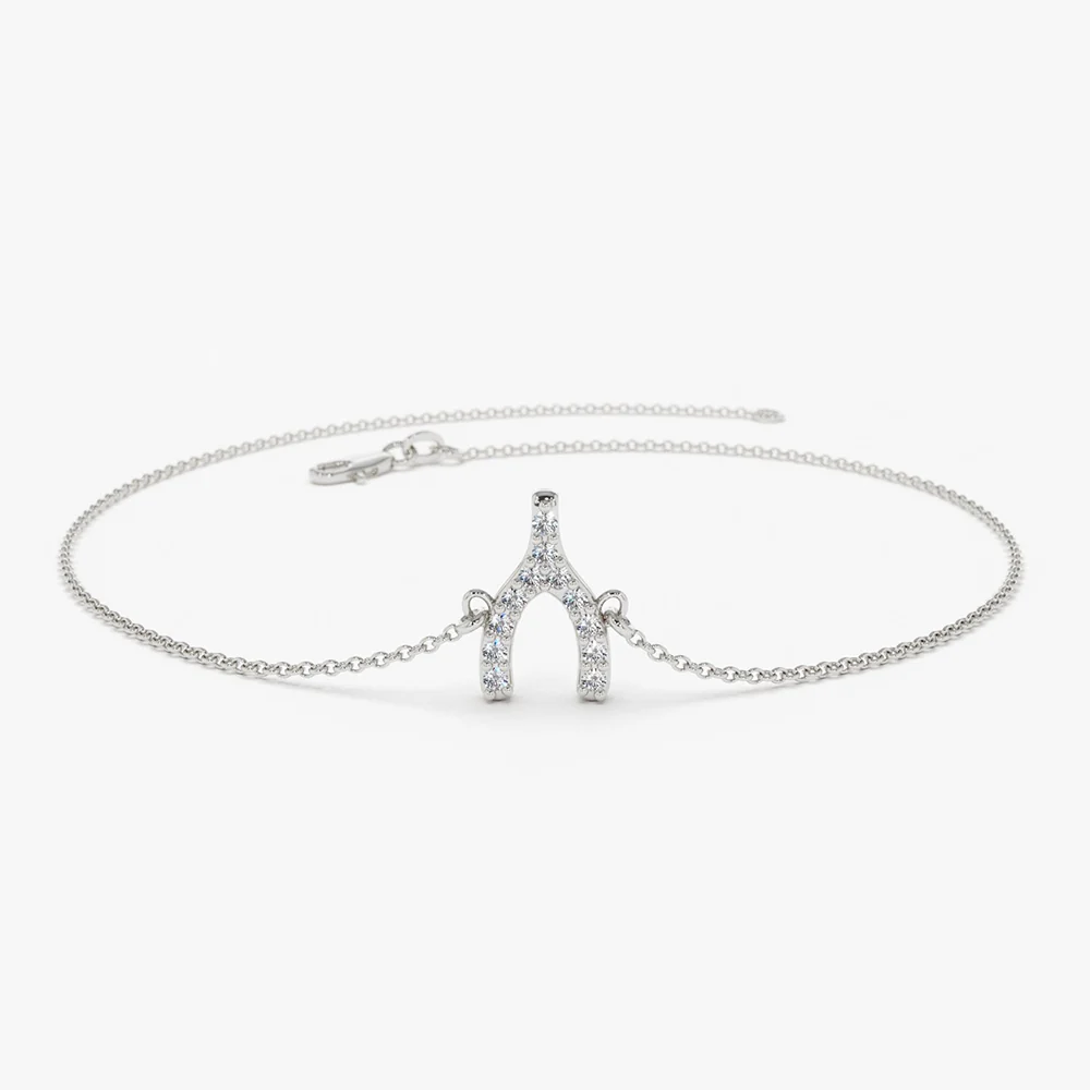 14K Diamond Wishbone Charm Bracelet - Image 5