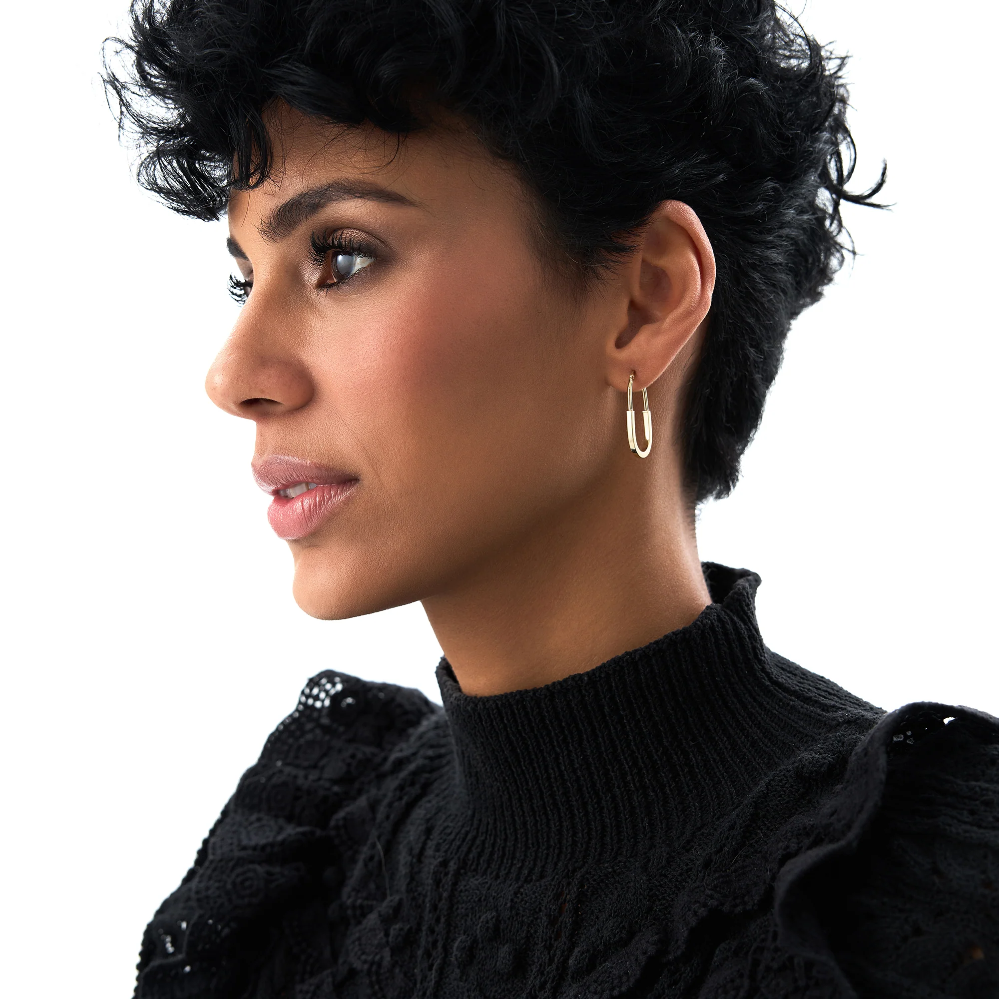 14K Gold Flat Edge Hoop Earrings - Image 3