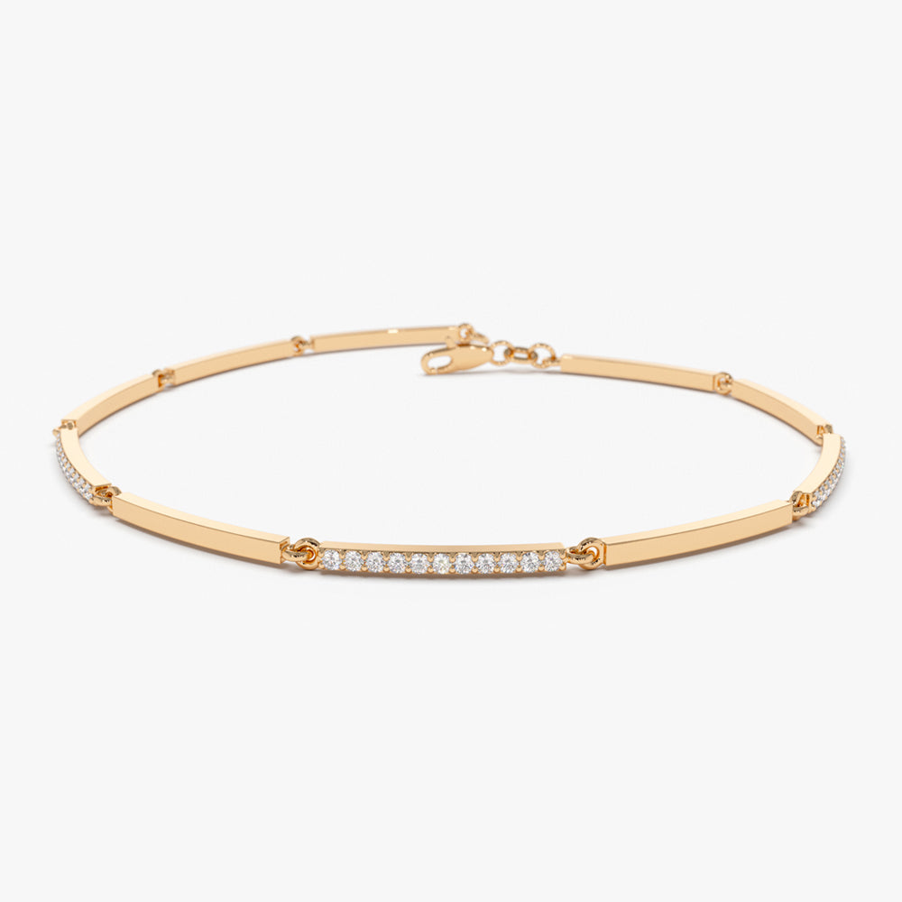 14k Solid Gold & Pave Diamond Bar Bracelet - Image 6