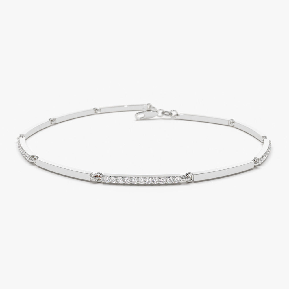 14k Solid Gold & Pave Diamond Bar Bracelet - Image 7