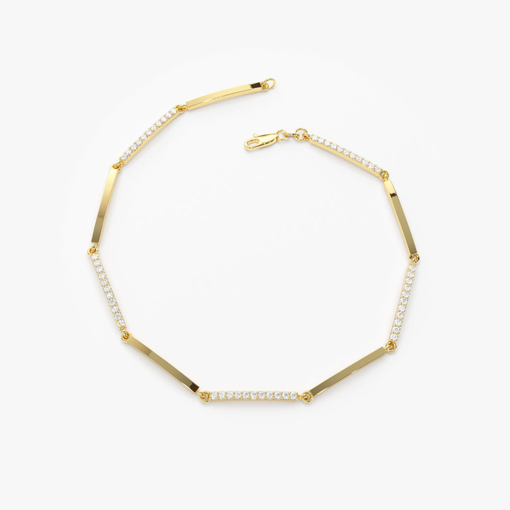 14k Solid Gold & Pave Diamond Bar Bracelet - Image 8
