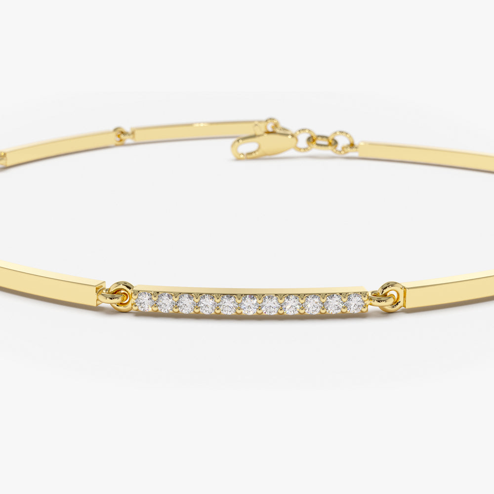14k Solid Gold & Pave Diamond Bar Bracelet - Image 9
