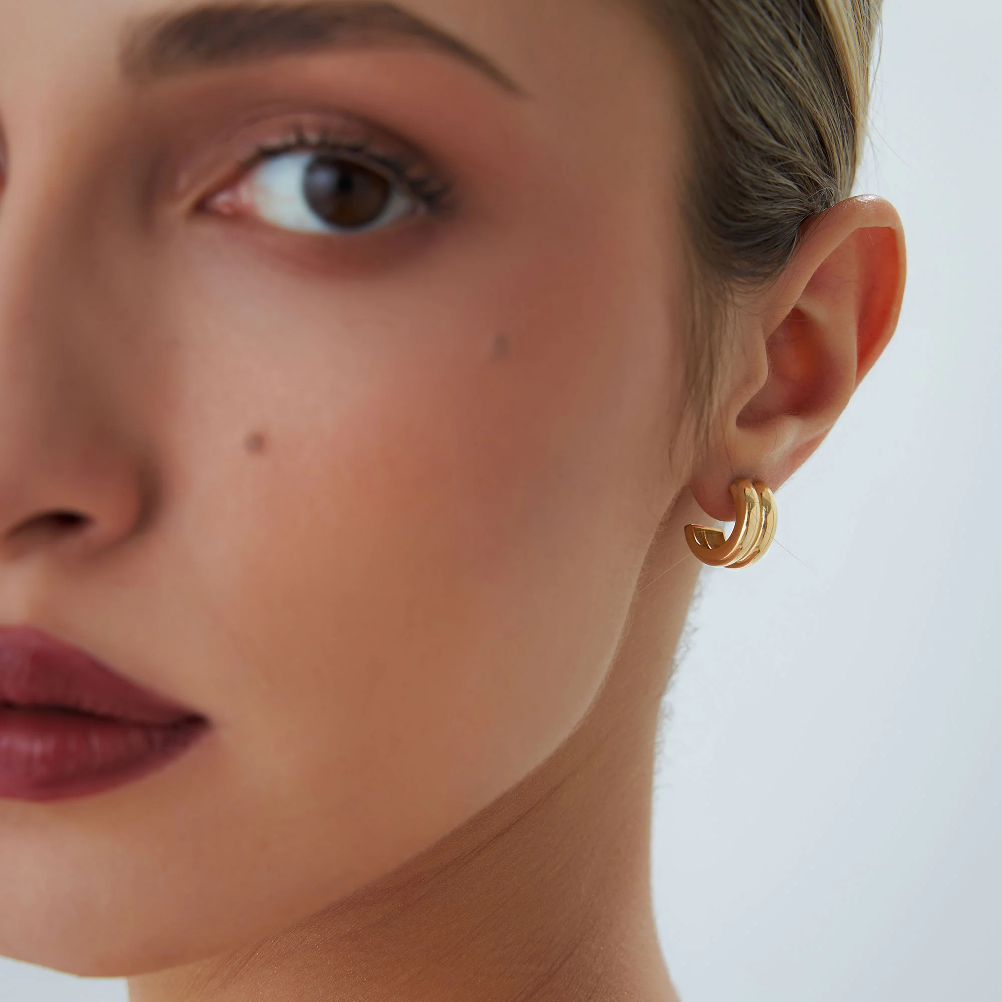 14k Solid Gold Twin C Hoops - Image 5