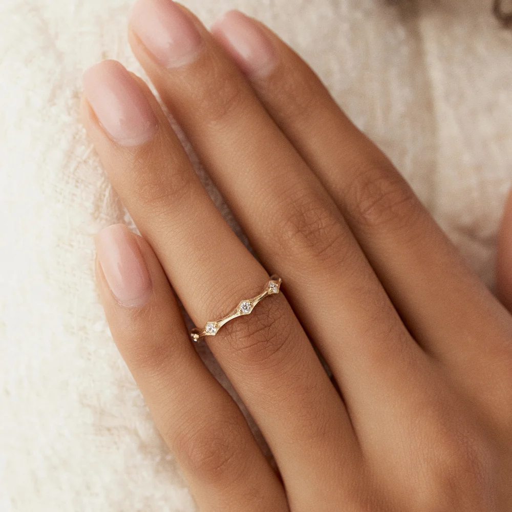 14k Stackable Arte Deco Diamond Wedding Band - Image 4
