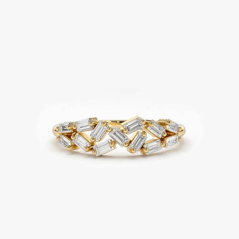 14K Stackable Baguette Diamond Cluster Ring