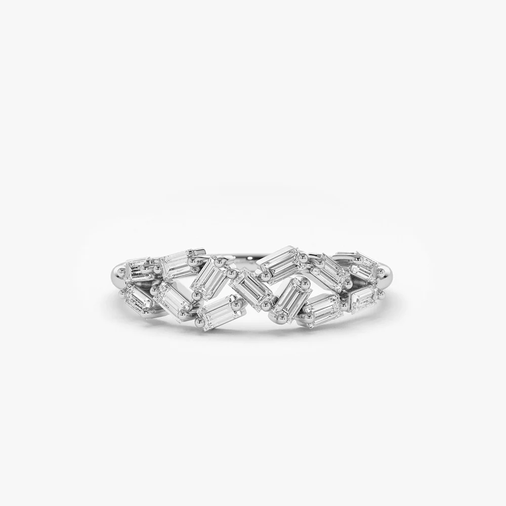 14K Stackable Baguette Diamond Cluster Ring - Image 6