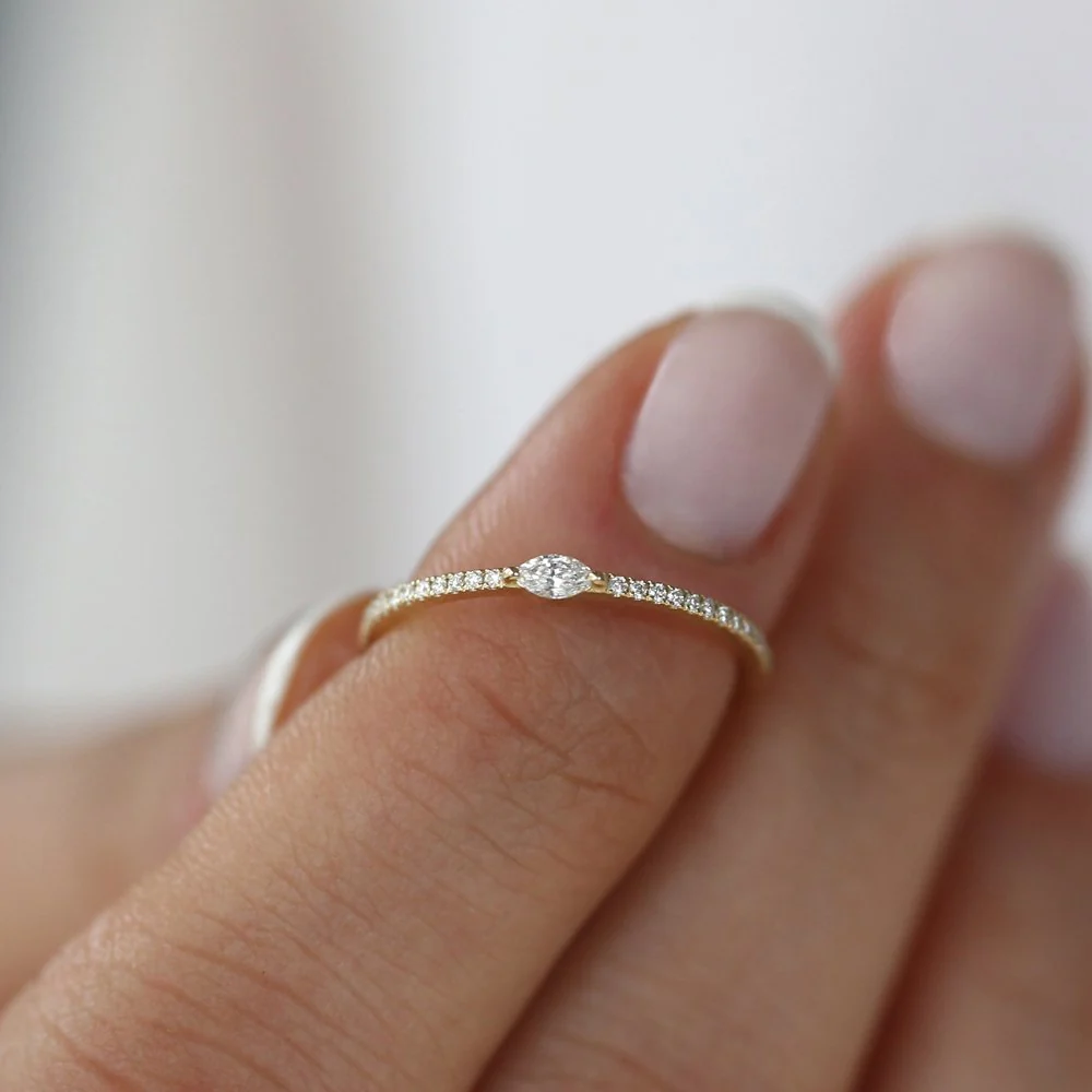 14k Stackable Marquise Pave Diamond Ring - Image 2
