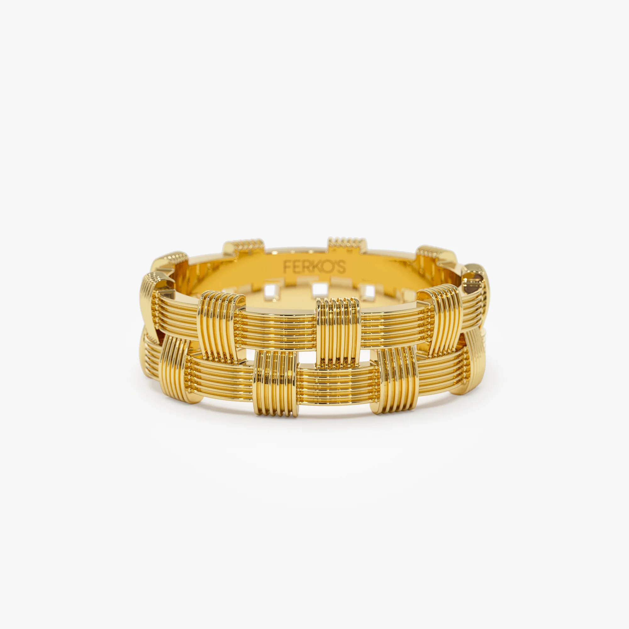 14K Stackable Ribbed Woven Gold Ring