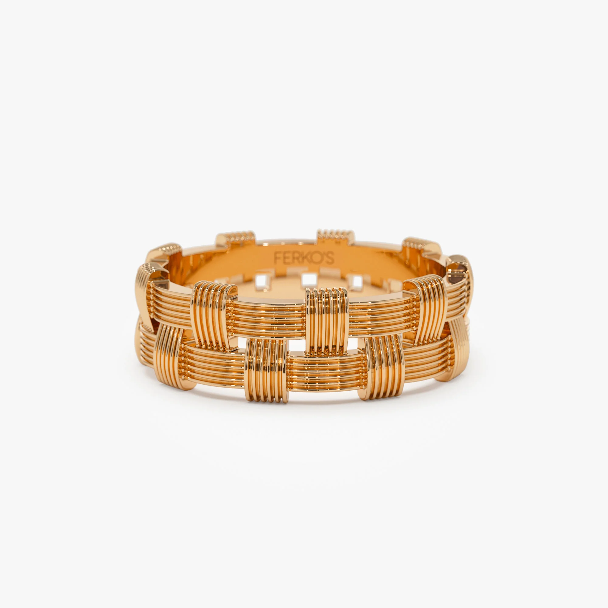 14K Stackable Ribbed Woven Gold Ring - Image 6