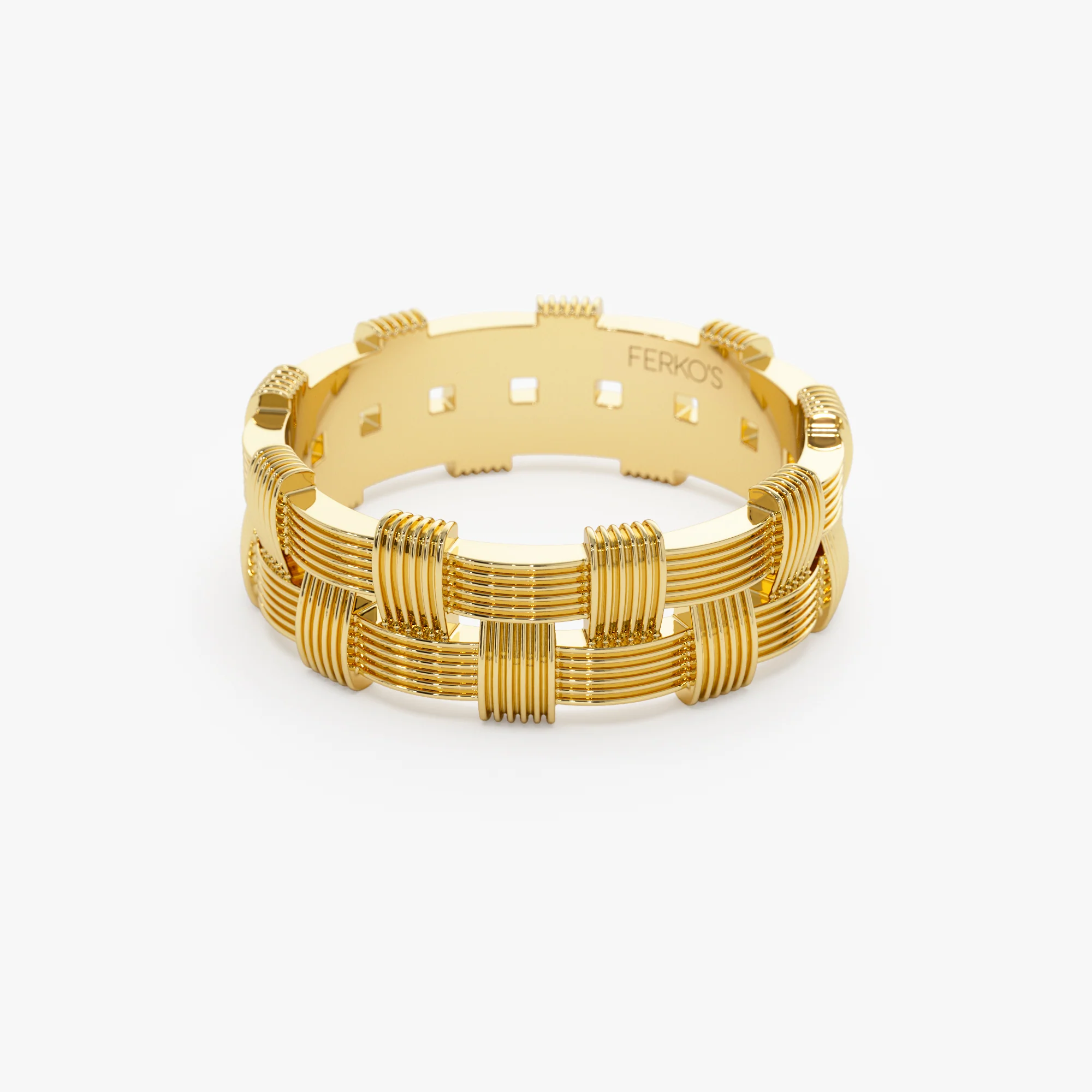 14K Stackable Ribbed Woven Gold Ring - Image 8