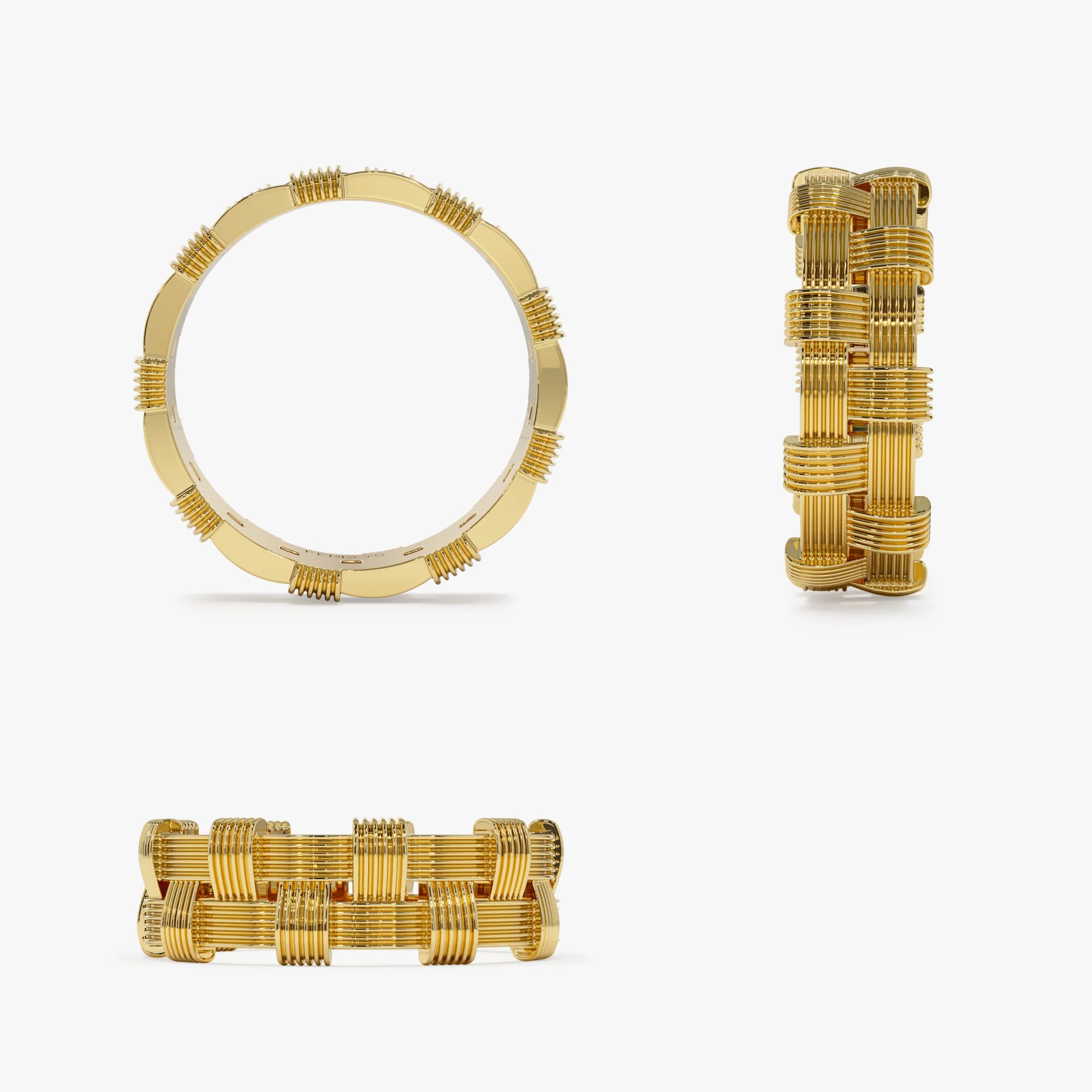 14K Stackable Ribbed Woven Gold Ring - Image 9