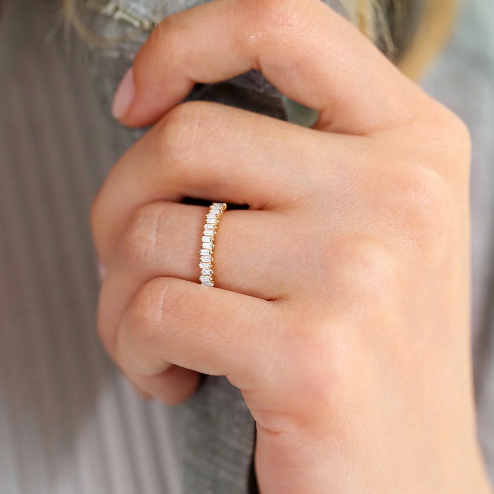 14K Gold Stackable Vertical Baguette Diamond Ring - Image 4
