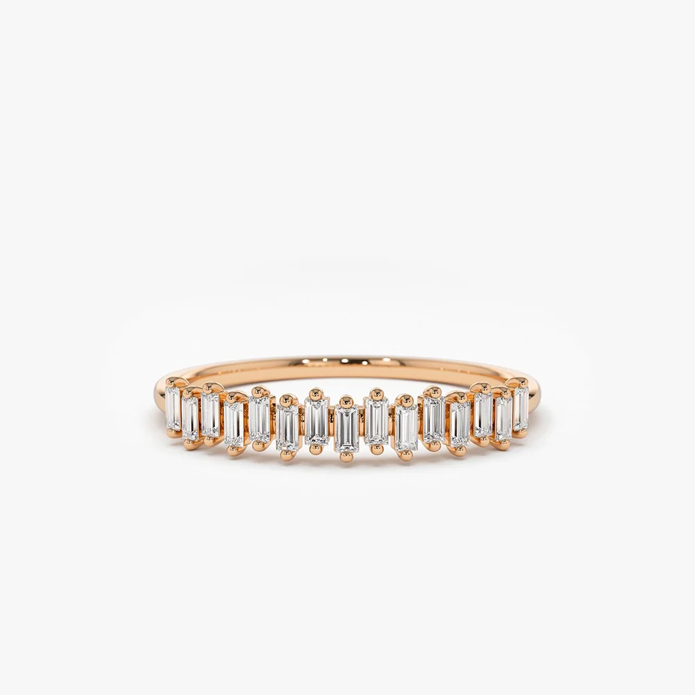14K Gold Stackable Vertical Baguette Diamond Ring - Image 5