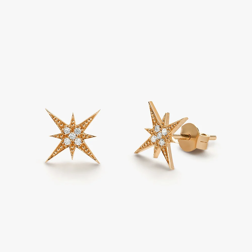 14K Gold Starburst Diamond Earrings - Image 5