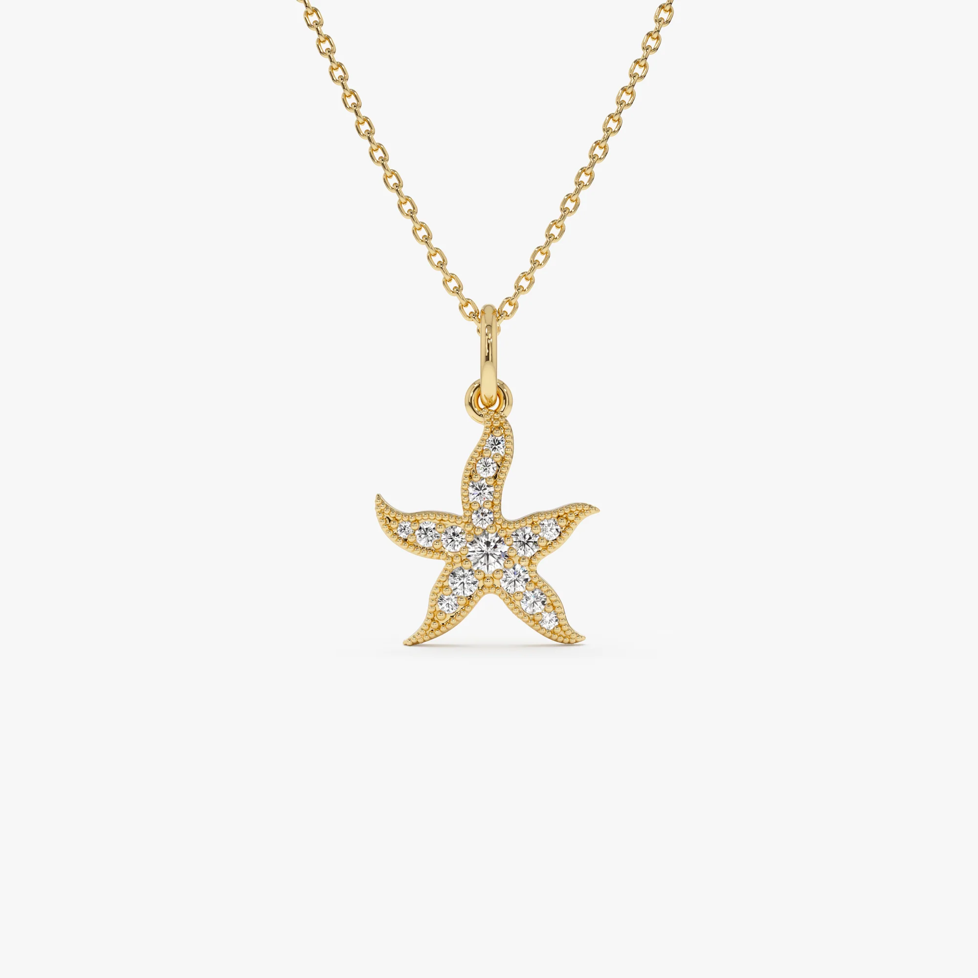 14k Starfish Charm Necklace with Diamonds