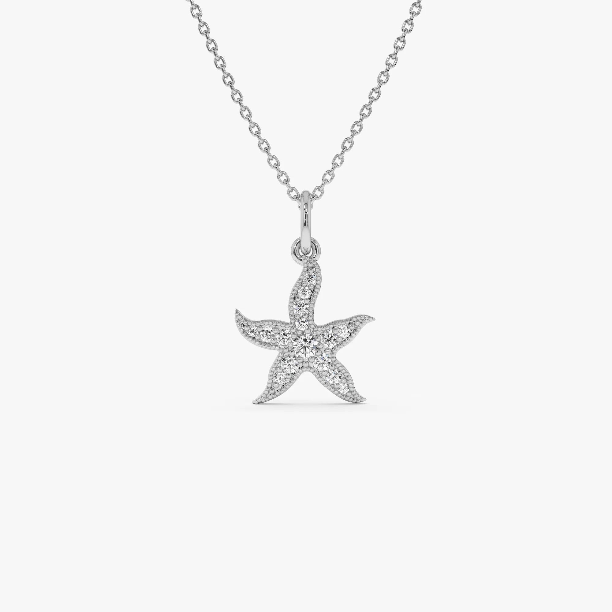 14k Starfish Charm Necklace with Diamonds - Image 2
