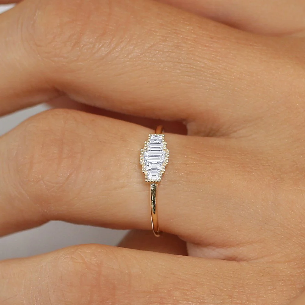 14K Gold Step Cut Baguette Diamond Ring - Image 2