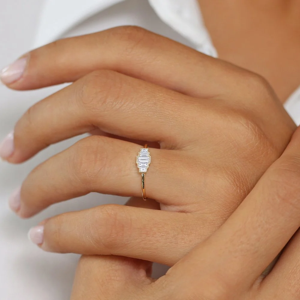 14K Gold Step Cut Baguette Diamond Ring - Image 3