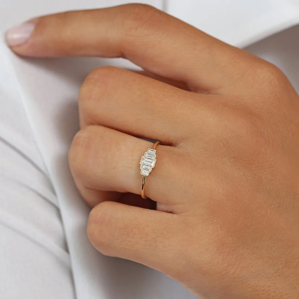 14K Gold Step Cut Baguette Diamond Ring - Image 5