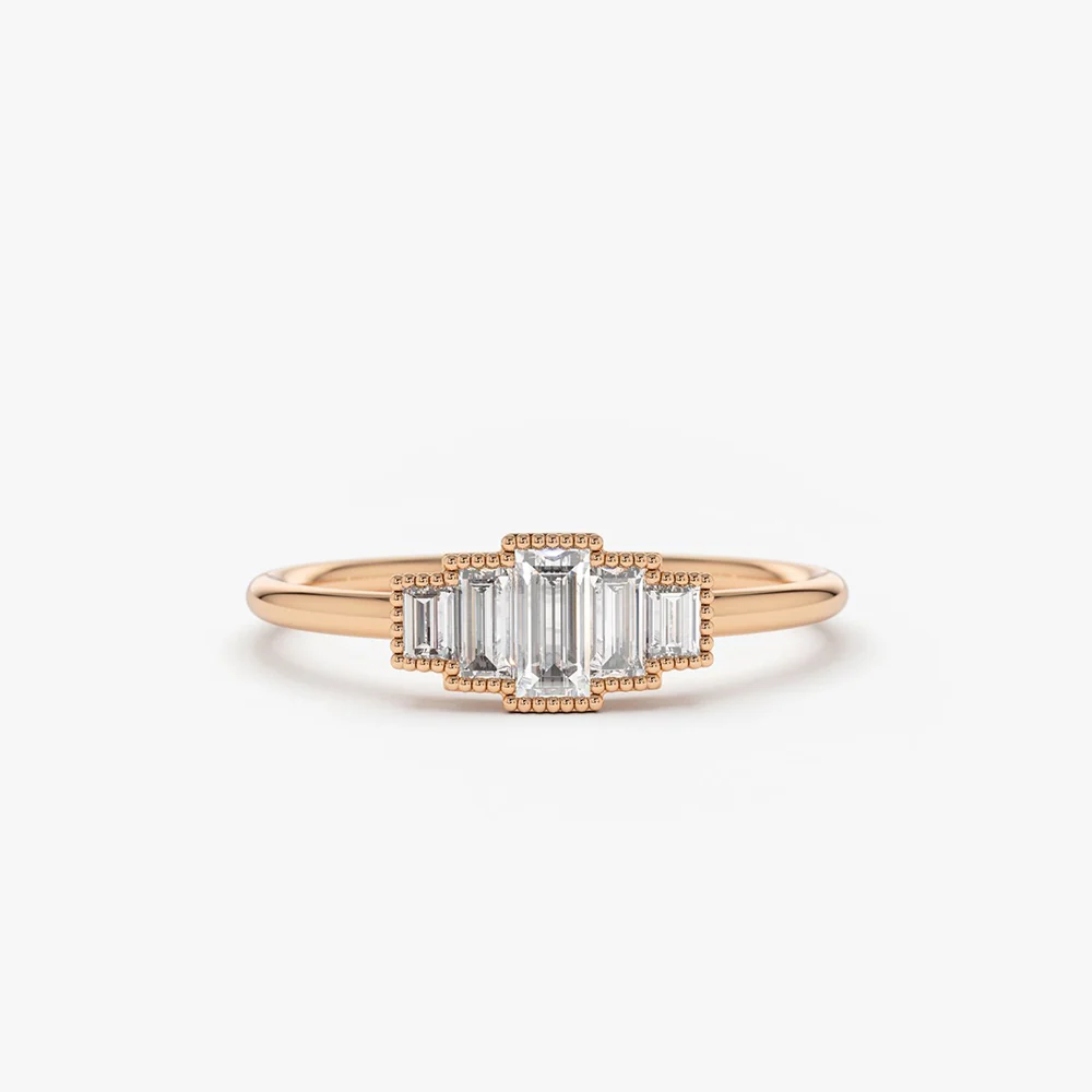 14K Gold Step Cut Baguette Diamond Ring - Image 6