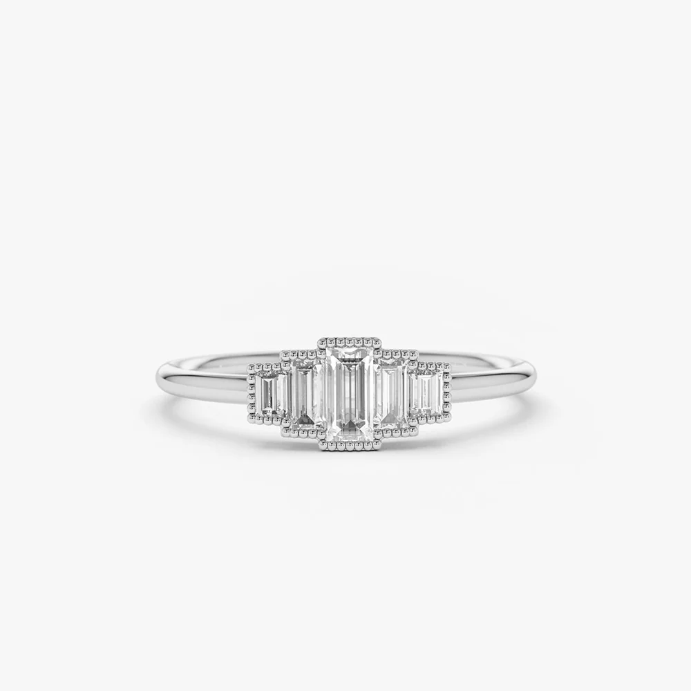14K Gold Step Cut Baguette Diamond Ring - Image 7