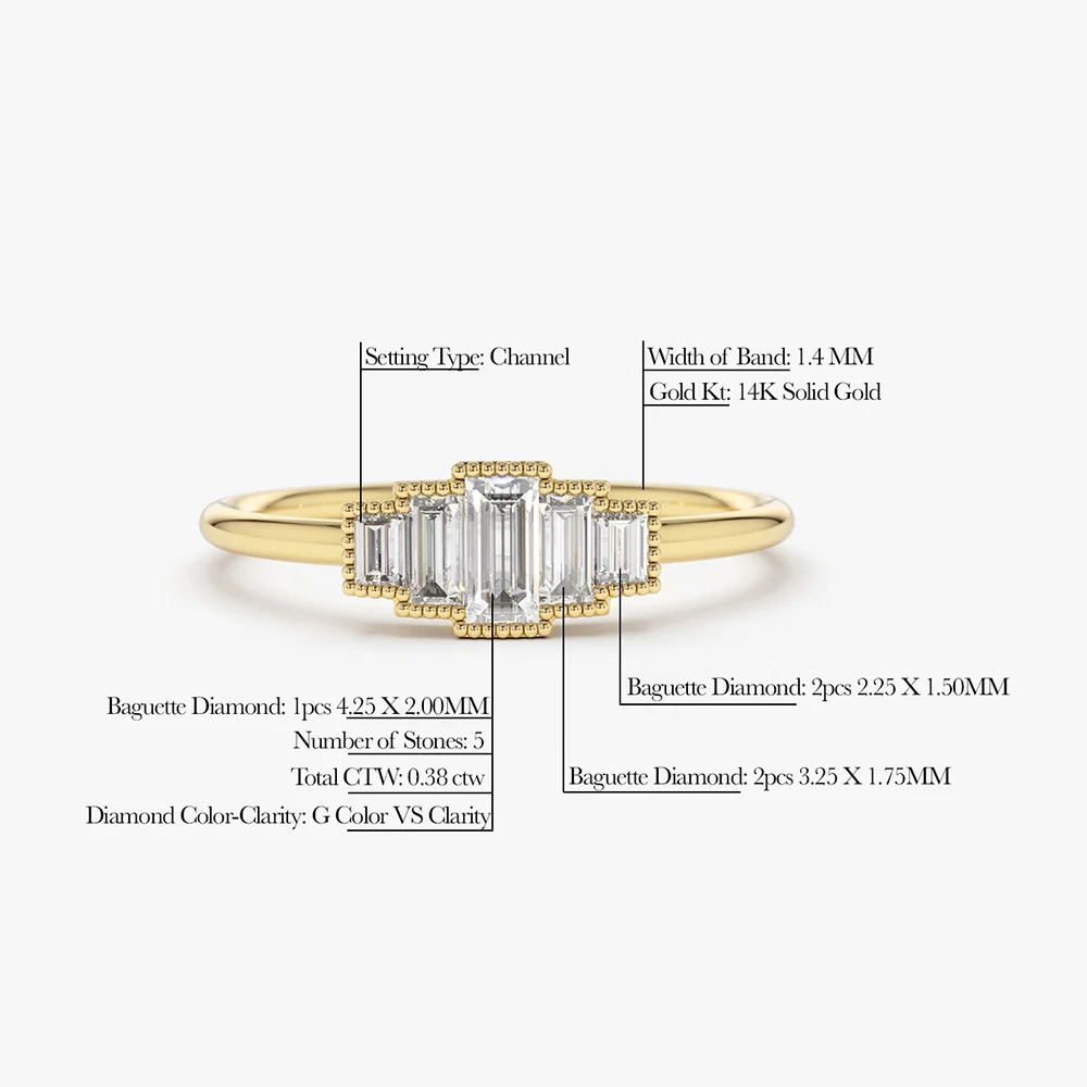 14K Gold Step Cut Baguette Diamond Ring - Image 8