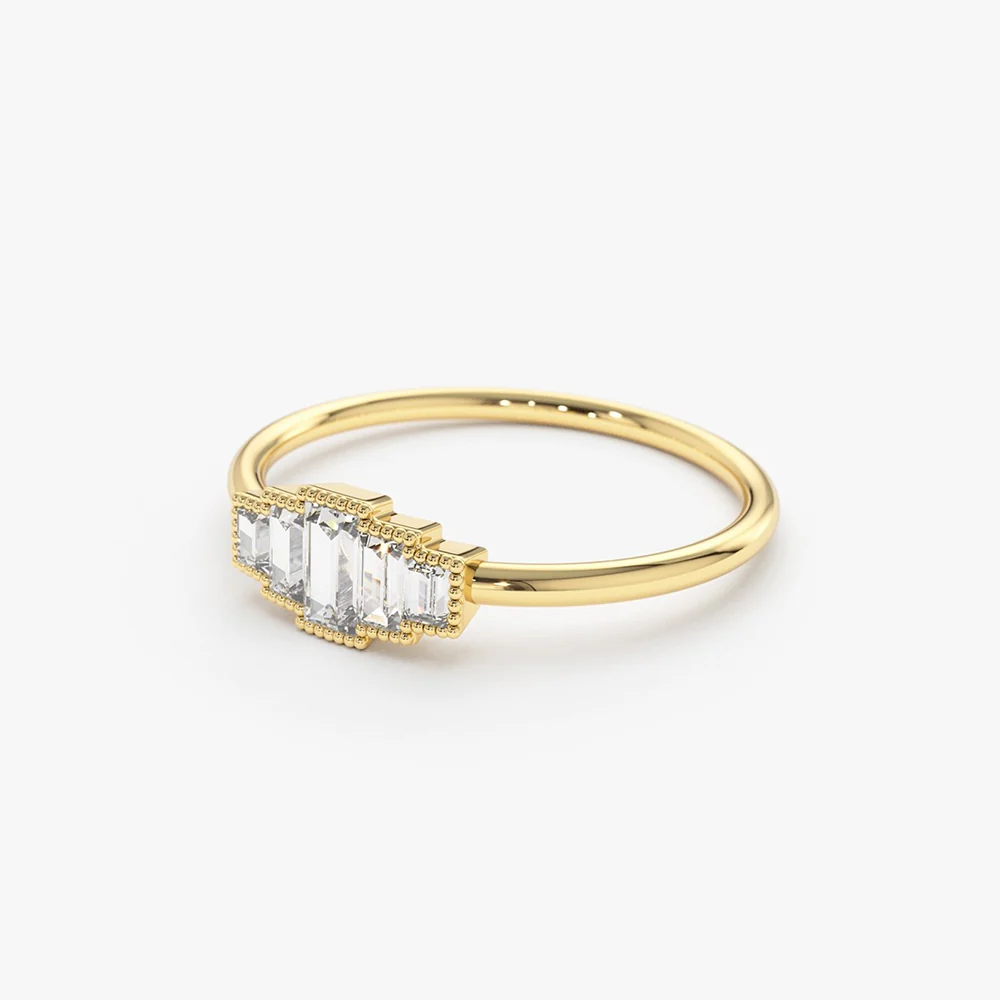 14K Gold Step Cut Baguette Diamond Ring - Image 9