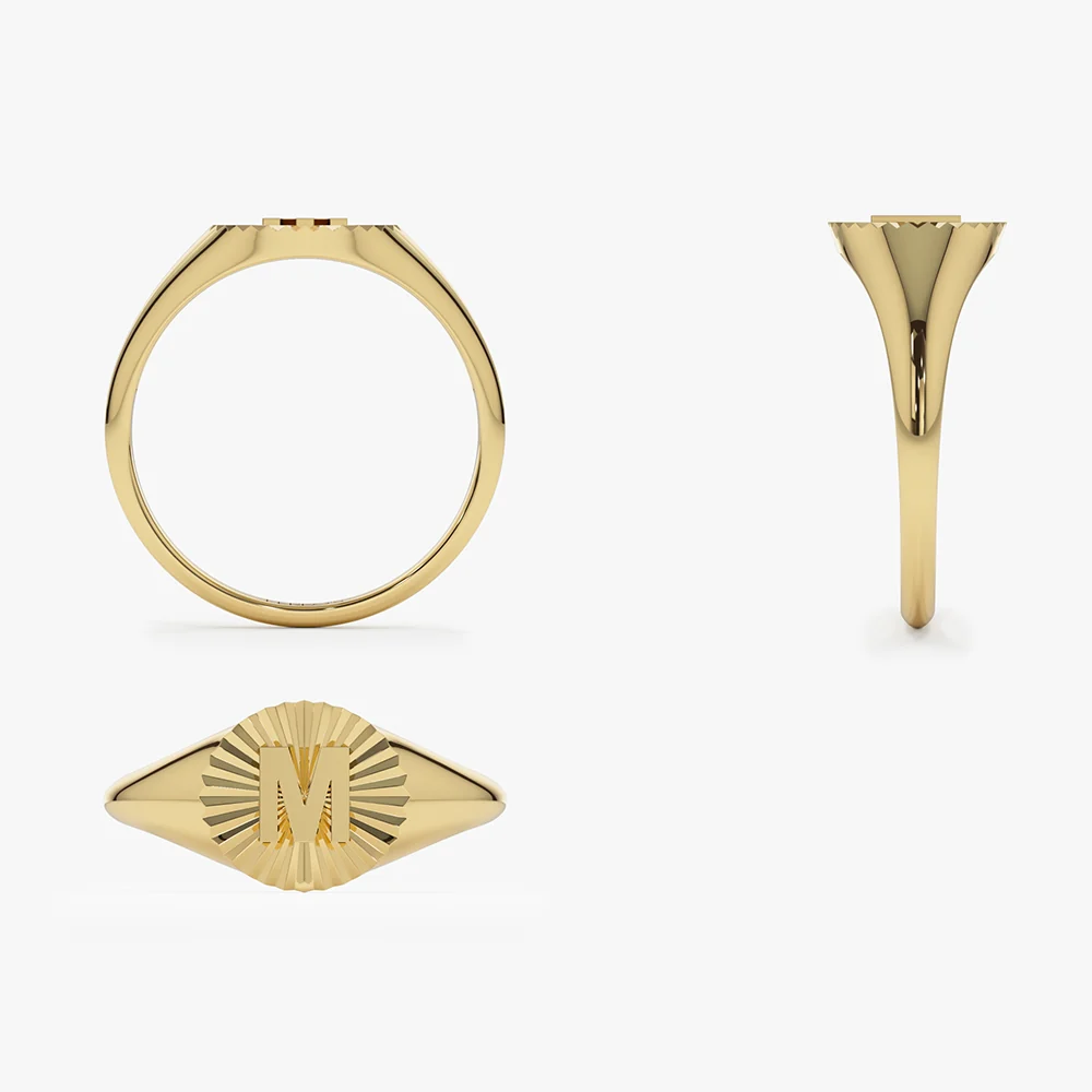 14k Sunburst Initial Signet Ring - Image 8