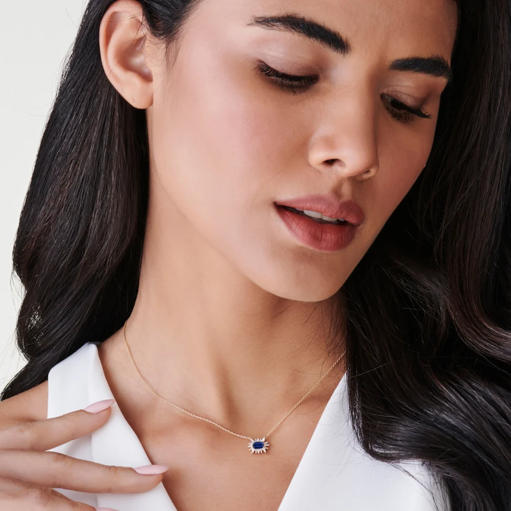 14k Tapered Baguette Diamond & Sapphire Necklace - Image 3