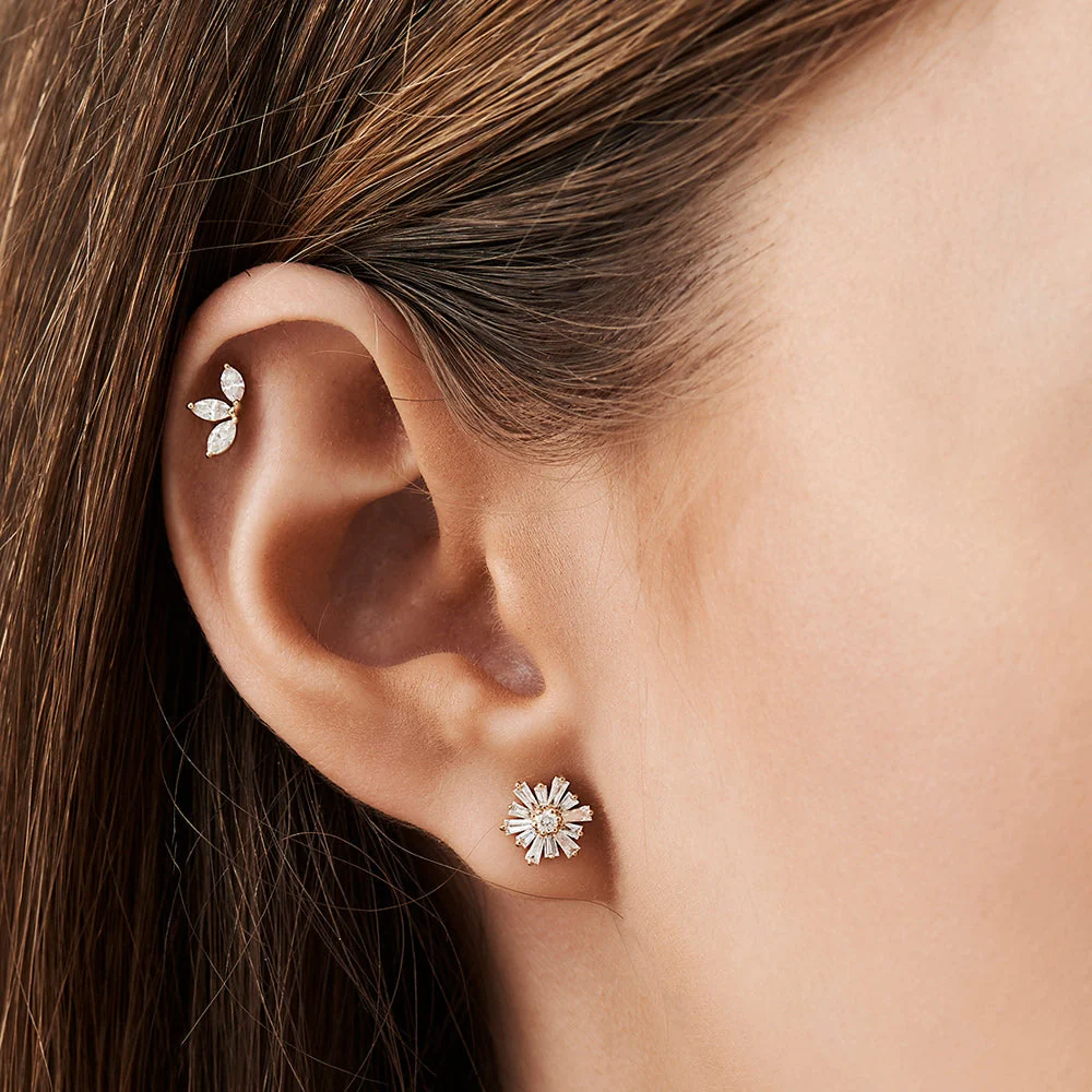 14k Tapered Baguette Unique Diamond Earrings - Image 3