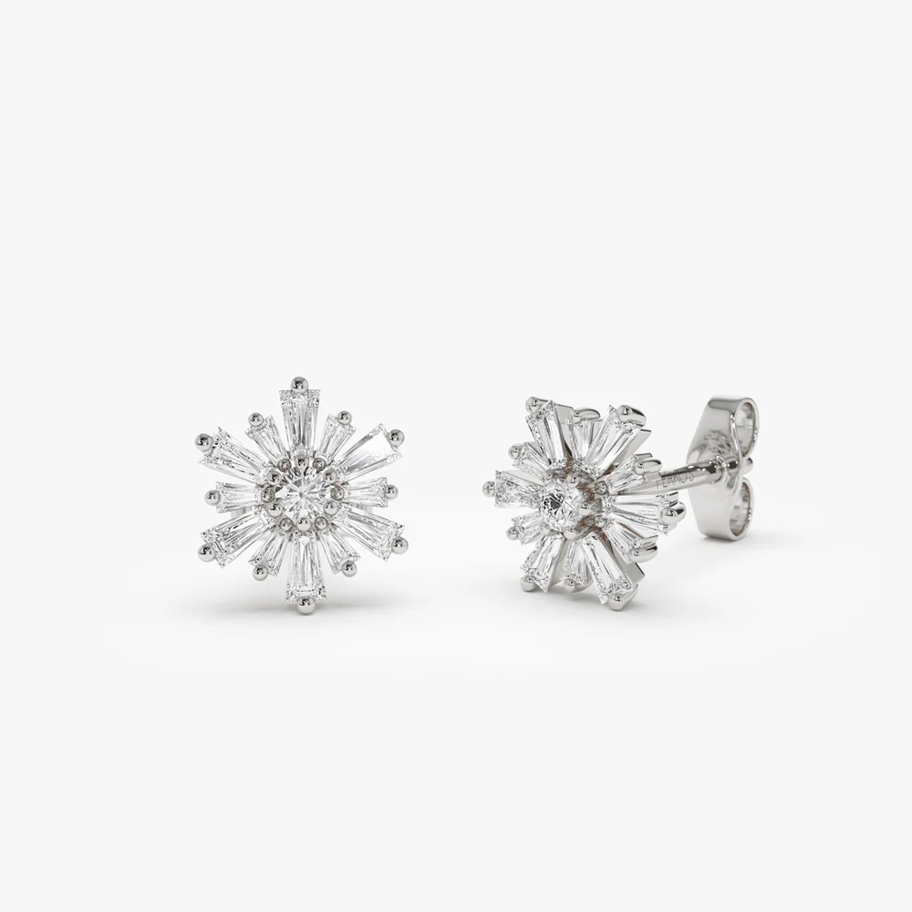14k Tapered Baguette Unique Diamond Earrings - Image 7