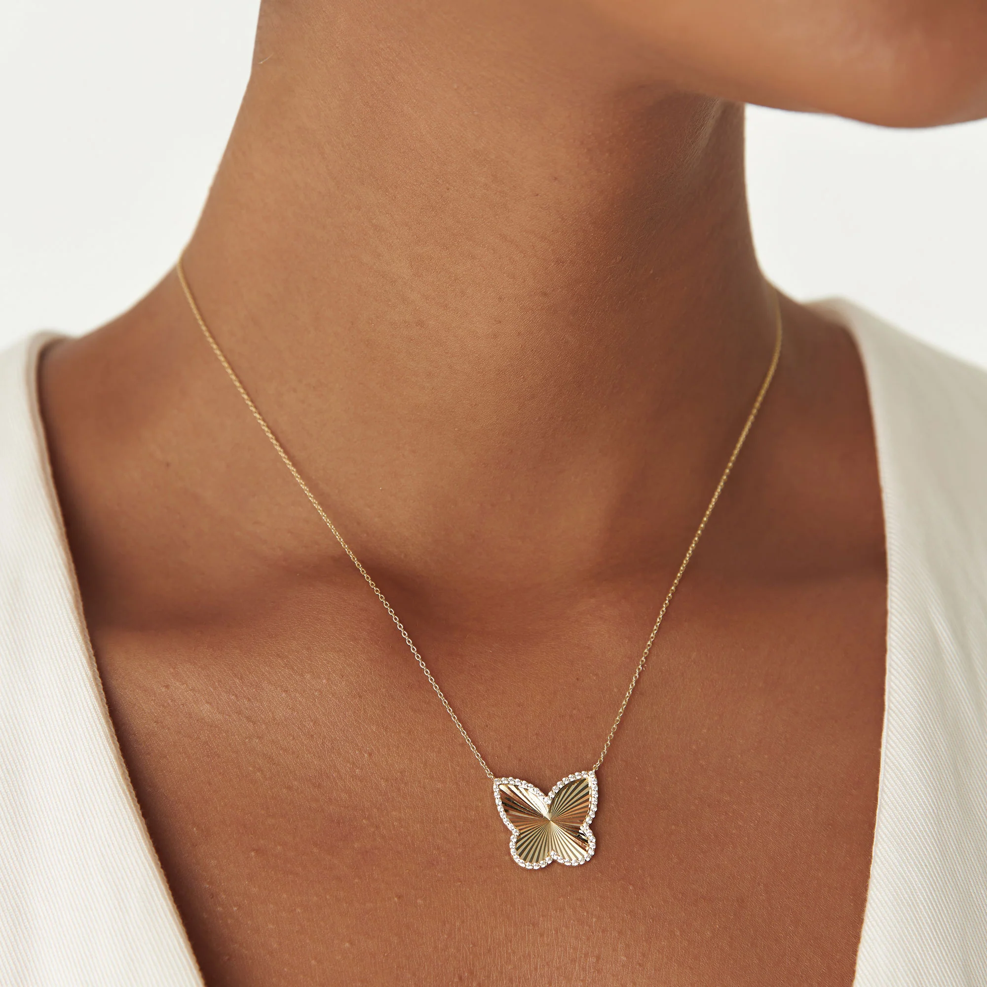 14K Textured Diamond Butterfly Charm Pendant - Image 4